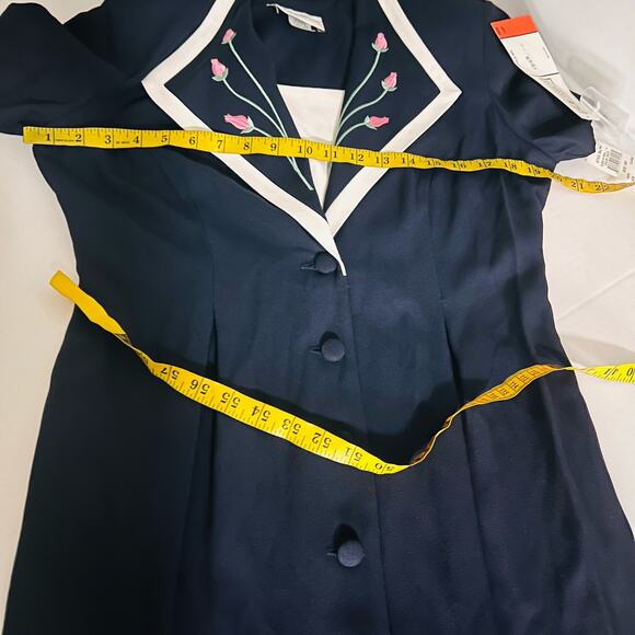 S.L Fashions Vintage Collared Button Down Maxi Dress Size 10 Petite NWT Navy - Picture 6 of 9